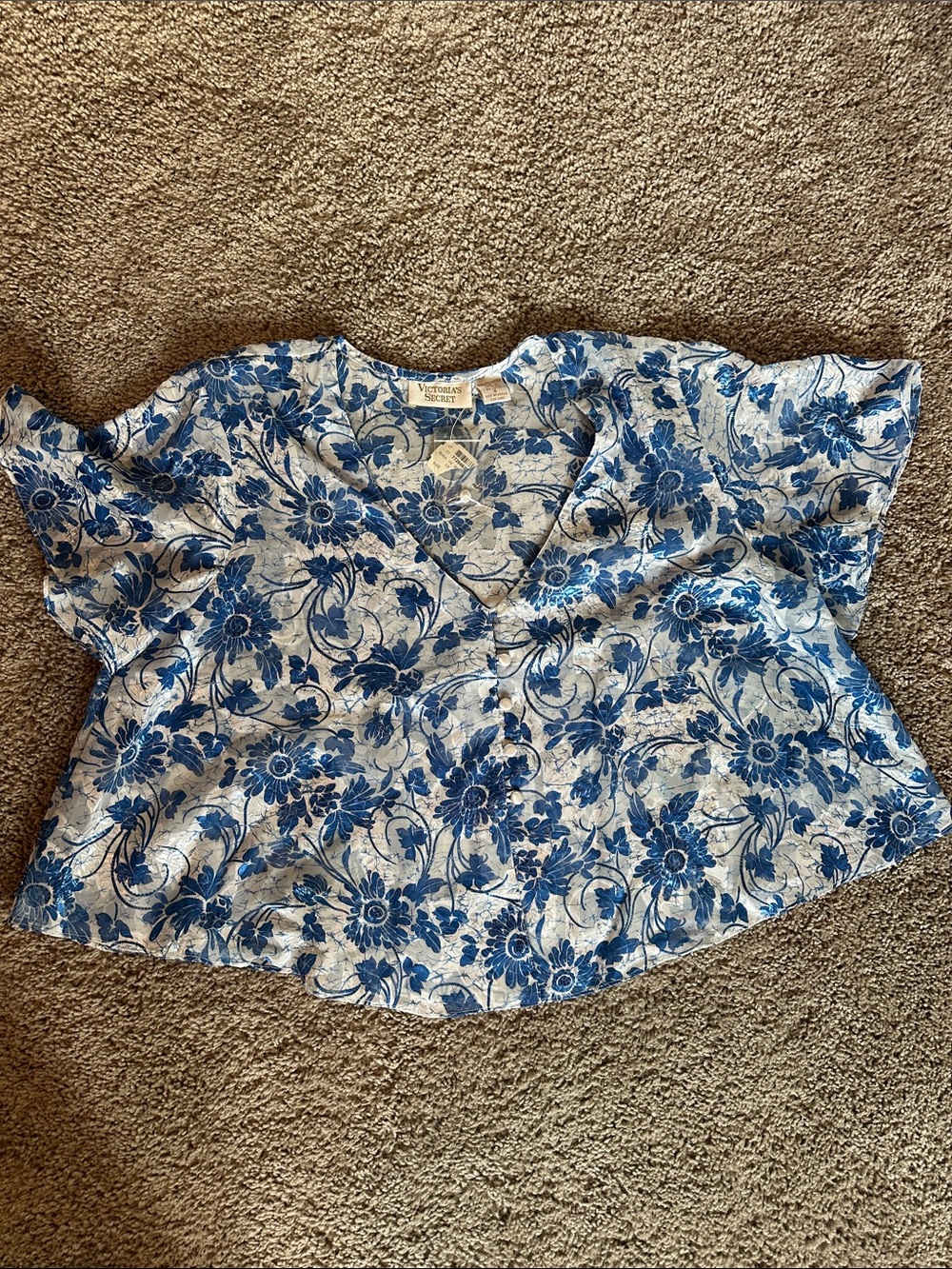 Victoria's Secret White Blouse with Blue Floral Print